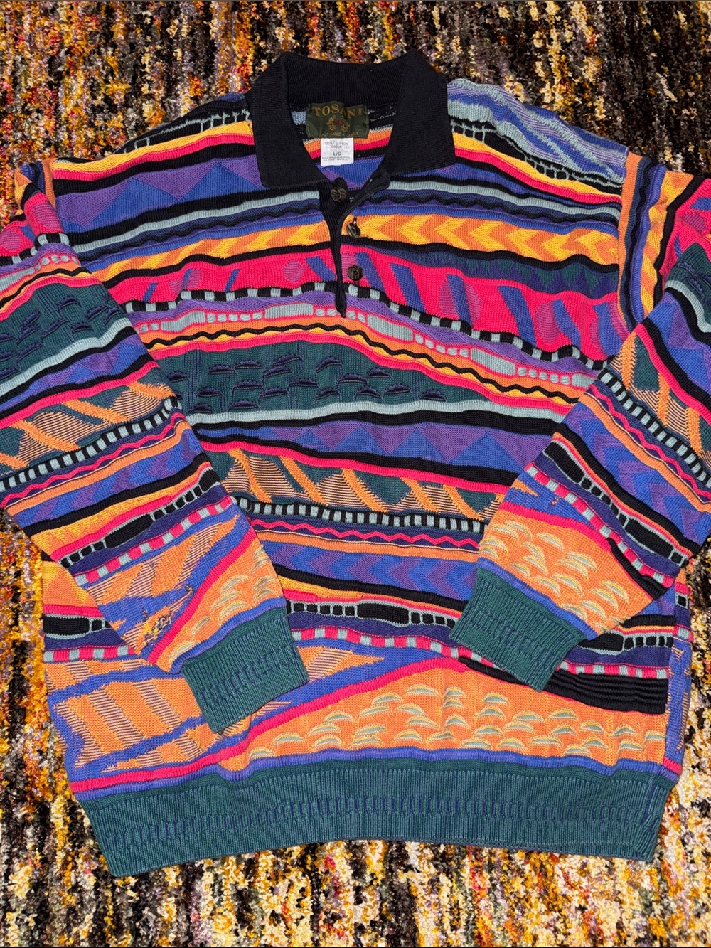 Vintage Tosani Colorful Cotton Knit Sweater - Lg